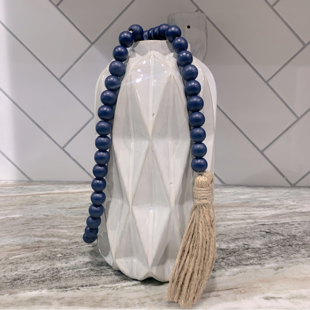 ⭐️NEW⭐️2-Blue wooden beaded garland with tassels (Set of 2)  Total length 59”